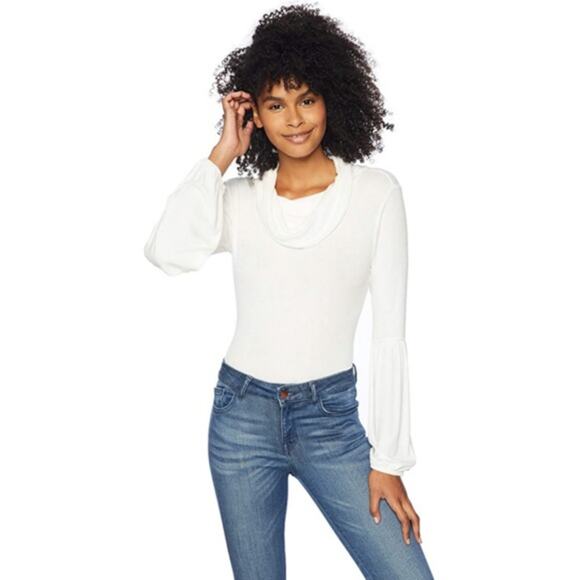 JACK BB DAKOTA You Fancy Huh Ribbed Cowl Bodysuit Size L White‎ Long Sleeve NWT - Picture 2 of 8